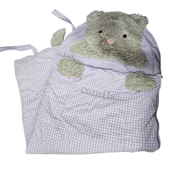 Pottery Barn Cat Sleeping Bag Camila Purple Gingham Cotton Personalized Camp